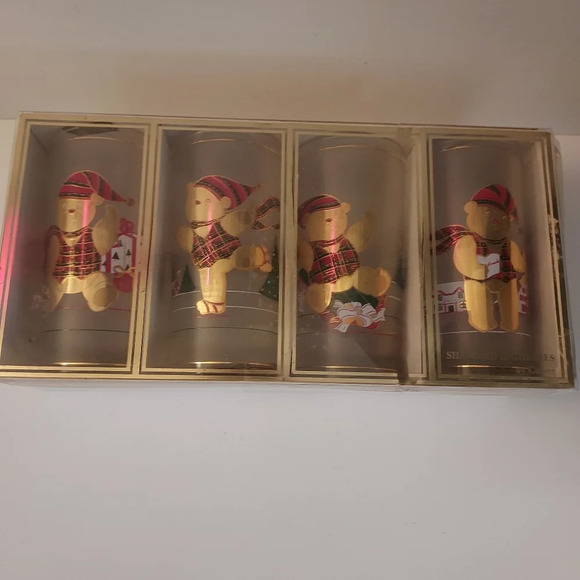 Vintage Frosted Culver 22kt Gold Holiday Yule Bear Shammed Highballs x 4 - Picture 12 of 12